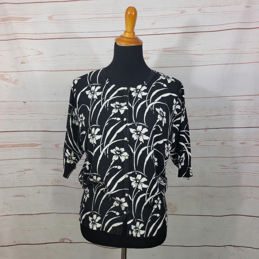 Premise Studio 3/4 Sleeve Black & White Floral Size XL NWT